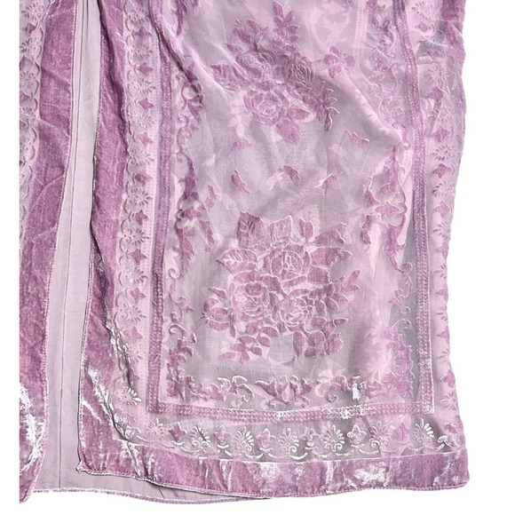 Angie Kimono Velvet Burnout Pink Floral Open Cardigan Wrap Boho One Size - Picture 3 of 7